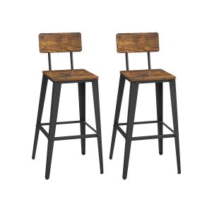 Barstole med ryglæn - sæt med 2 barstole - rustik brun og sort - Barstole > Barstole i industrielt design - Daily-Living