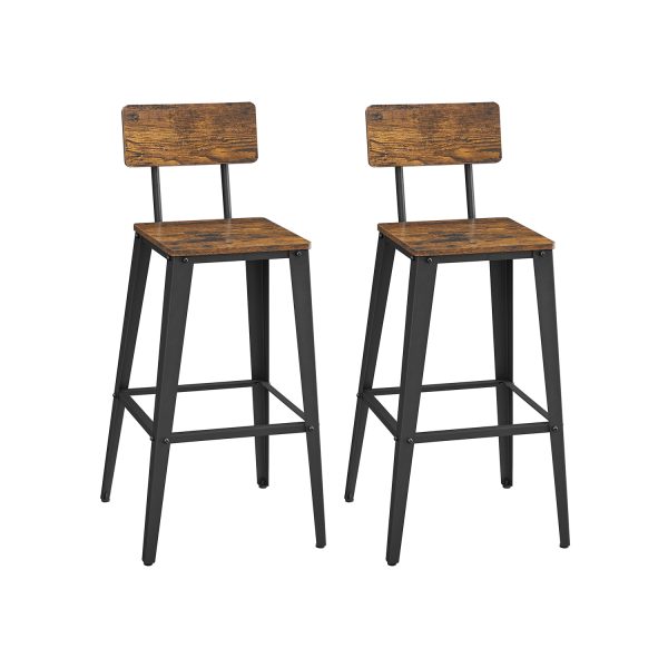 Barstole med ryglæn - sæt med 2 barstole - rustik brun og sort - Barstole > Barstole i industrielt design - Daily-Living