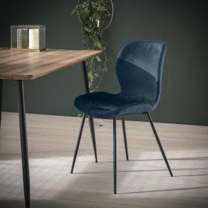 Blues- 4 Spisebordsstole i blå velour og metal
