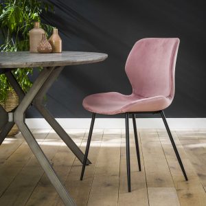 Blues- 4 Spisebordsstole i pink velour og metal