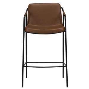 DAN-FORM Boto barstol, m. ryglæn og fodstøtte - vintage lysebrun kunstlæder og sort stål