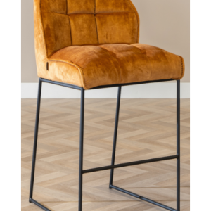 Janna barstol i metal og velour H109 cm - Sort/Okker