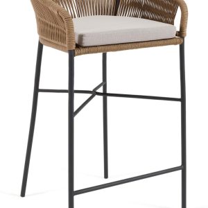 Yanet, Udendørs barstol, moderne, reb by Laforma (H: 110 cm. x B: 55 cm. x L: 50 cm., Beige)
