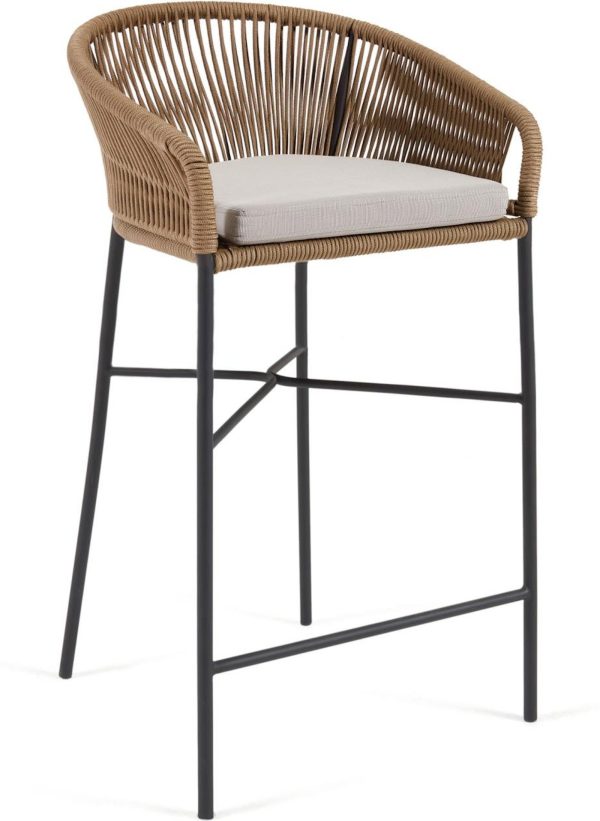 Yanet, Udendørs barstol, moderne, reb by Laforma (H: 110 cm. x B: 55 cm. x L: 50 cm., Beige)
