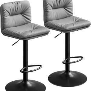 Barstole sæt af 2 - høje stole med ryglæn og fodstøtte - grå - Barstole - Daily-Living