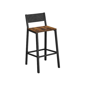 VASAGLE barstol, m. ryglæn og fodstøtte - rustik brun spånplade og sort stål
