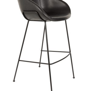ZUIVER Feston barstol, m. ryglæn, armlæn og fodstøtte - sort PU og sort stål (76cm)