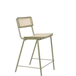 ZUIVER Jort barstol, m. ryglæn og fodstøtte - natur rattan og grøn stål (66,5cm)