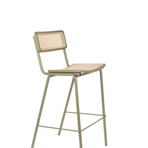 ZUIVER Jort barstol, m. ryglæn og fodstøtte - natur rattan og grøn stål (77,5cm)
