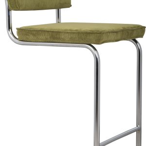 ZUIVER Ridge Rib Kink barstol, m. ryglæn og fodstøtte - grøn fløjl og sølv krom