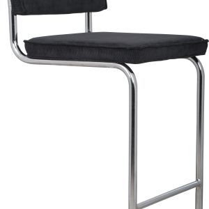 ZUIVER Ridge Rib Kink barstol, m. ryglæn og fodstøtte - sort fløjl og sølv krom